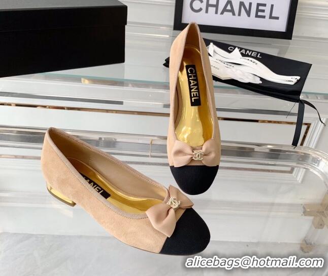 Grade Quality Chanel Suede Ballerinas with Bow Light Brown 071060