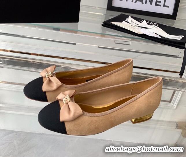 Grade Quality Chanel Suede Ballerinas with Bow Light Brown 071060