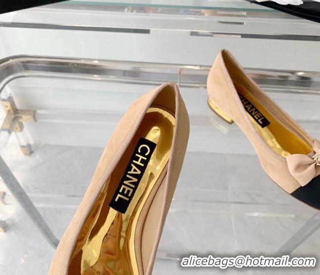 Grade Quality Chanel Suede Ballerinas with Bow Light Brown 071060