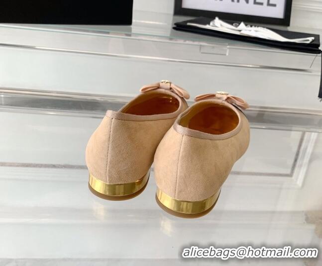 Grade Quality Chanel Suede Ballerinas with Bow Light Brown 071060