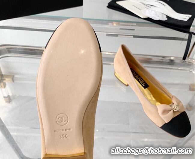 Grade Quality Chanel Suede Ballerinas with Bow Light Brown 071060