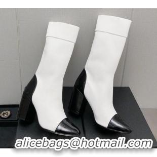 Pretty Style Chanel Knit and Patent Leather Boot 7cm Heel White 371803