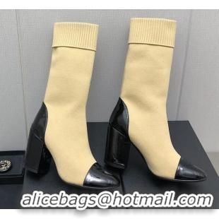 Perfect Chanel Knit and Patent Leather Boot 7cm Heel Beige 371804