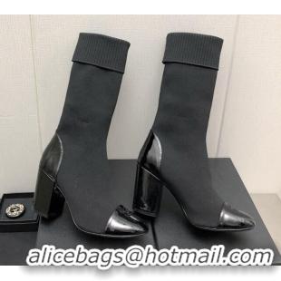 Best Product Chanel Knit and Patent Leather Boot 7cm Heel Black 371805