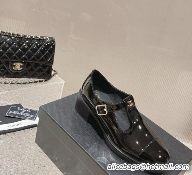 Good Product Chanel Patent Calfskin Pumps with Buckle Black 719097