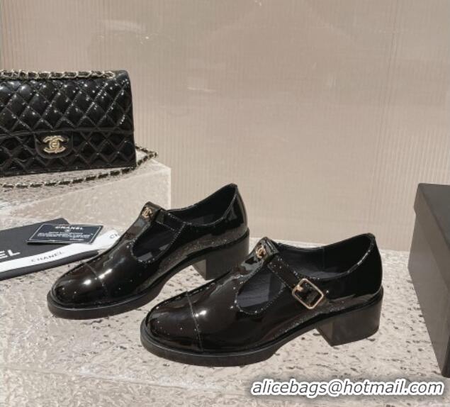 Good Product Chanel Patent Calfskin Pumps with Buckle Black 719097