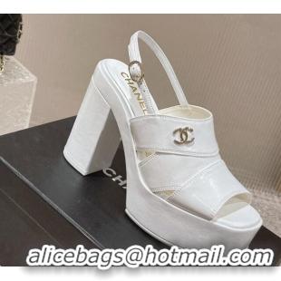 Good Quality Chanel Patent Crumpled Lambskin Sandals 9.5cm G45016 White 719056 