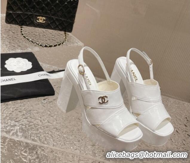 Good Quality Chanel Patent Crumpled Lambskin Sandals 9.5cm G45016 White 719056 