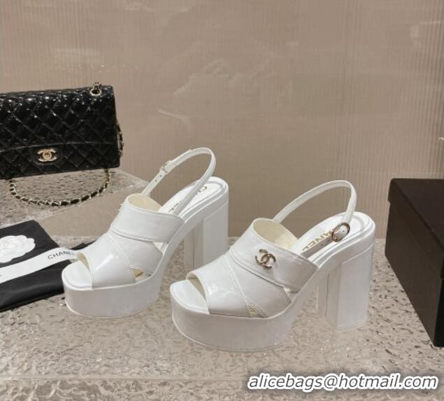 Good Quality Chanel Patent Crumpled Lambskin Sandals 9.5cm G45016 White 719056 