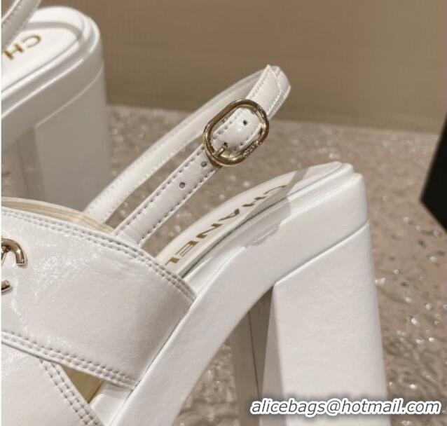 Good Quality Chanel Patent Crumpled Lambskin Sandals 9.5cm G45016 White 719056 