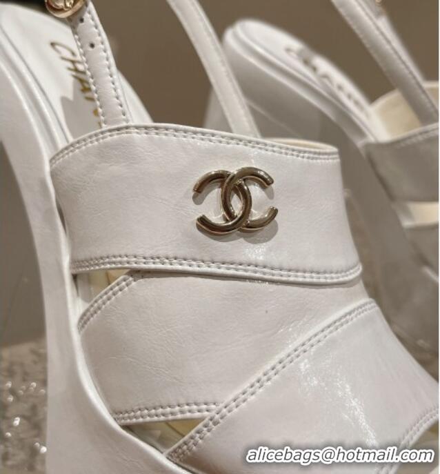 Good Quality Chanel Patent Crumpled Lambskin Sandals 9.5cm G45016 White 719056 