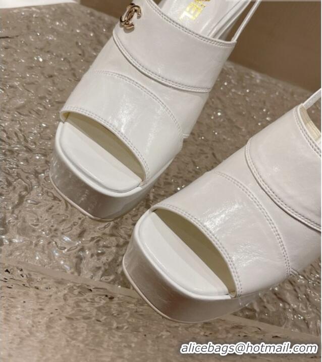 Good Quality Chanel Patent Crumpled Lambskin Sandals 9.5cm G45016 White 719056 