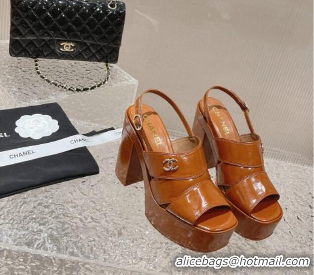 Lowest Price Chanel Patent Crumpled Lambskin Sandals 9.5cm G45016 Brown