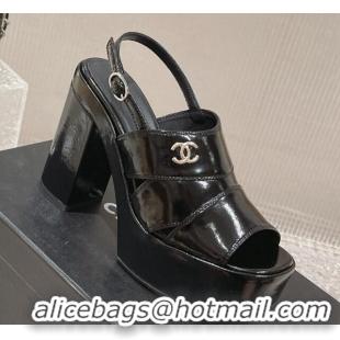 Classic Chanel Patent Crumpled Lambskin Sandals 9.5cm G45016 Black