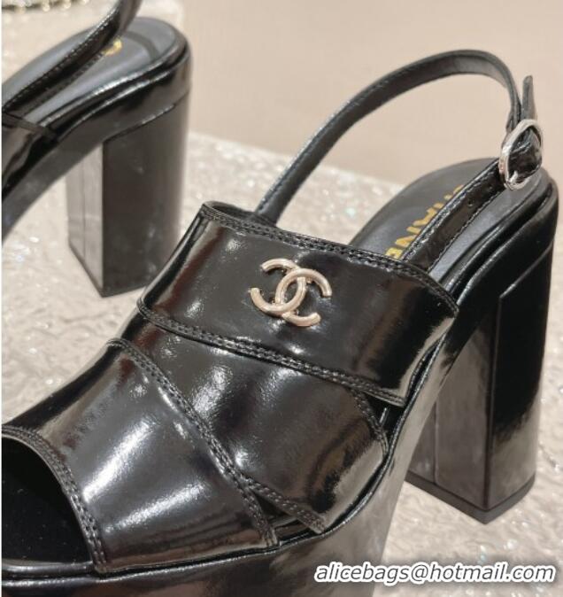 Classic Chanel Patent Crumpled Lambskin Sandals 9.5cm G45016 Black