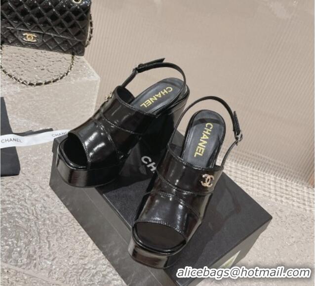 Classic Chanel Patent Crumpled Lambskin Sandals 9.5cm G45016 Black