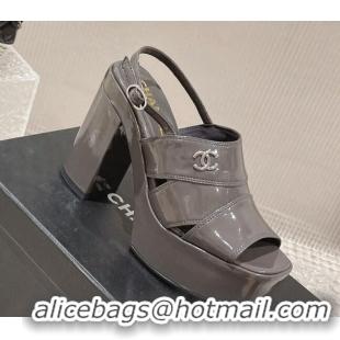 Sophisticated Chanel Patent Crumpled Lambskin Sandals 9.5cm G45016 Grey