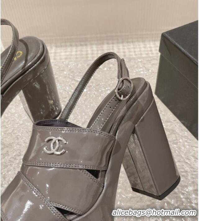 Sophisticated Chanel Patent Crumpled Lambskin Sandals 9.5cm G45016 Grey