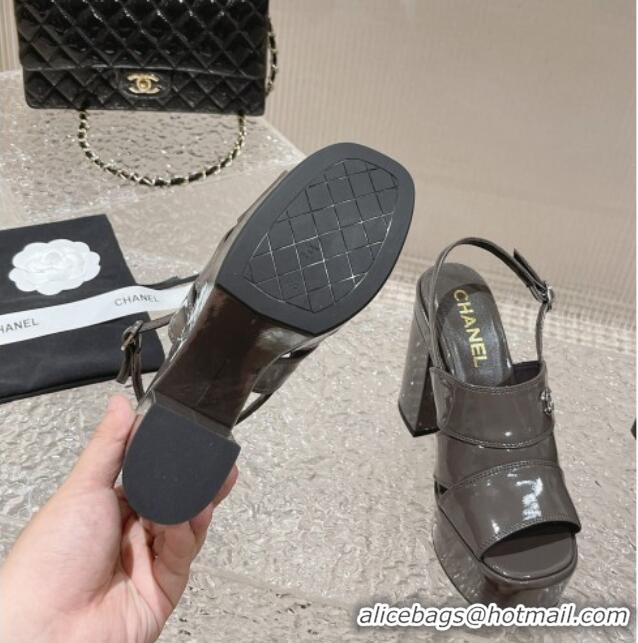 Sophisticated Chanel Patent Crumpled Lambskin Sandals 9.5cm G45016 Grey