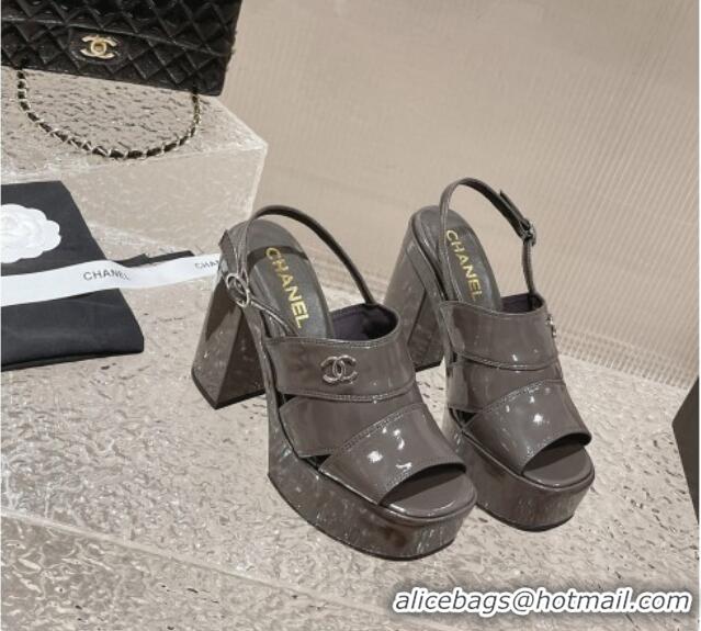 Sophisticated Chanel Patent Crumpled Lambskin Sandals 9.5cm G45016 Grey