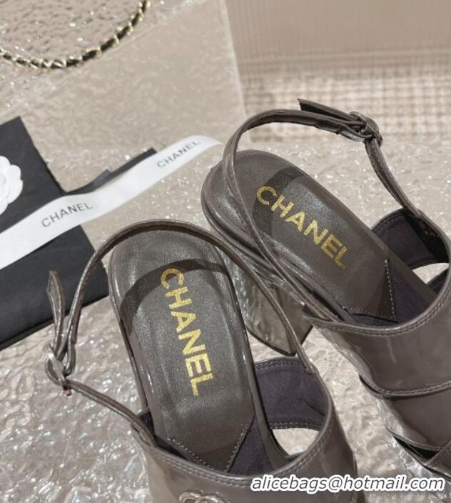 Sophisticated Chanel Patent Crumpled Lambskin Sandals 9.5cm G45016 Grey