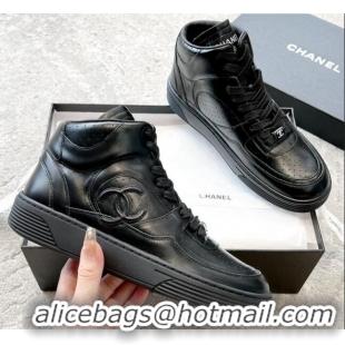 Sumptuous Chanel Calfskin High top Sneakers G45080 Black