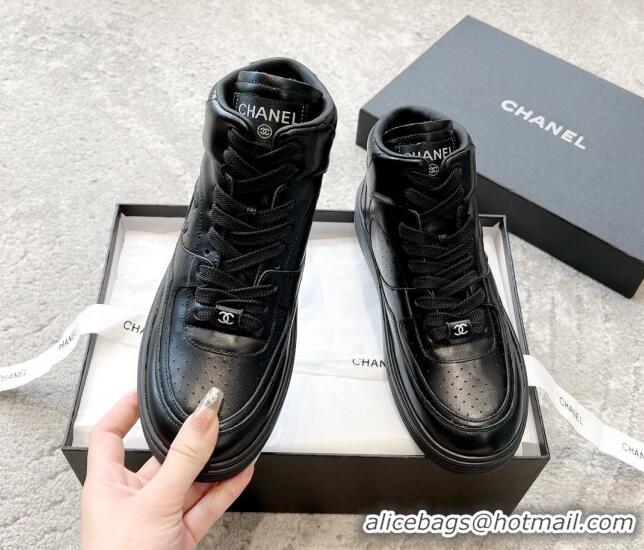 Sumptuous Chanel Calfskin High top Sneakers G45080 Black