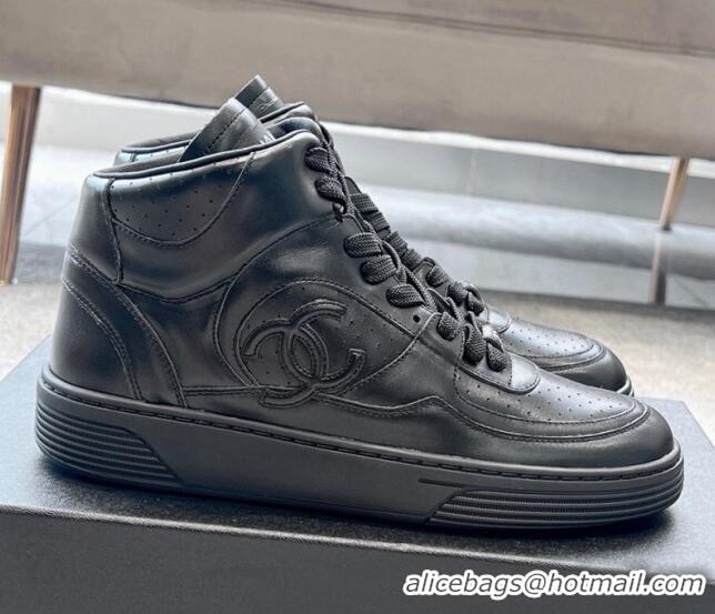 Sumptuous Chanel Calfskin High top Sneakers G45080 Black