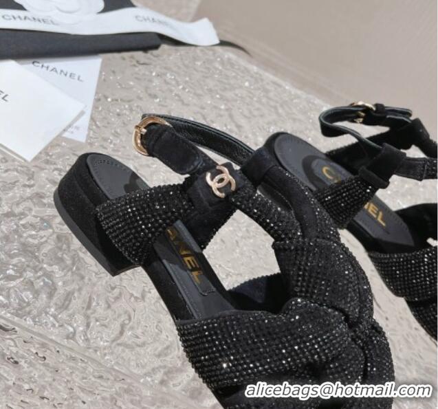 Discount Fashion Chanel Braided Crystal Strap Flat Sandals G45011 Black