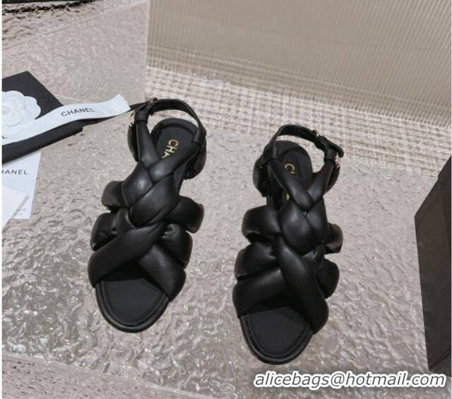 Durable Chanel Braided Lambskin Flat Sandals G45011 Black