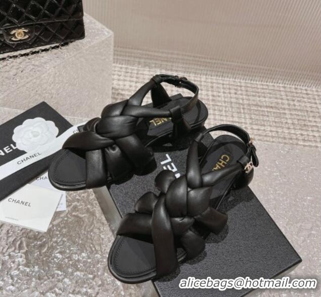 Durable Chanel Braided Lambskin Flat Sandals G45011 Black