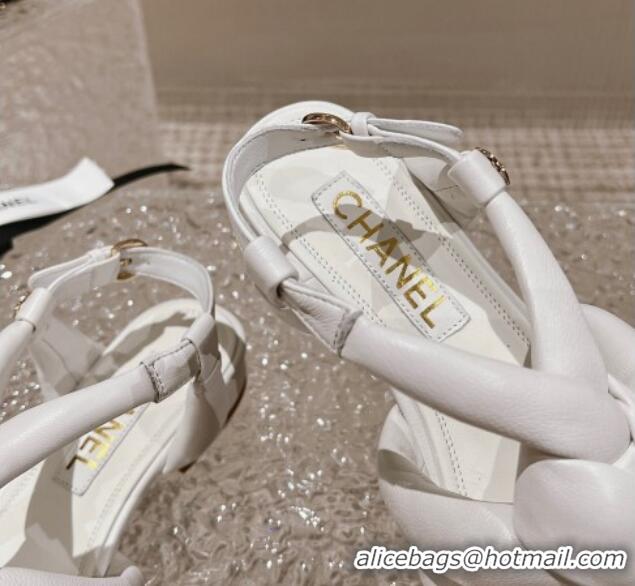 Discount Chanel Braided Lambskin Flat Sandals G45011 White