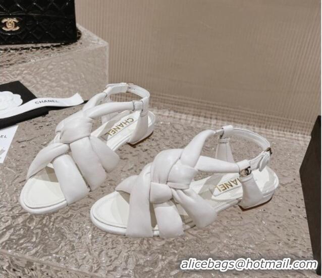 Discount Chanel Braided Lambskin Flat Sandals G45011 White