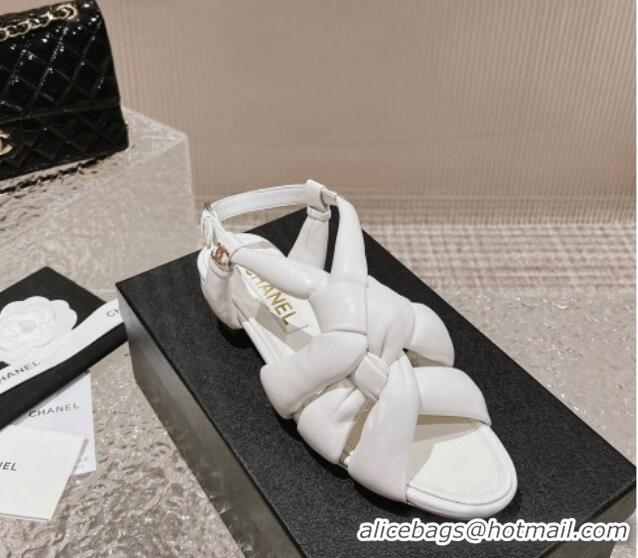 Discount Chanel Braided Lambskin Flat Sandals G45011 White