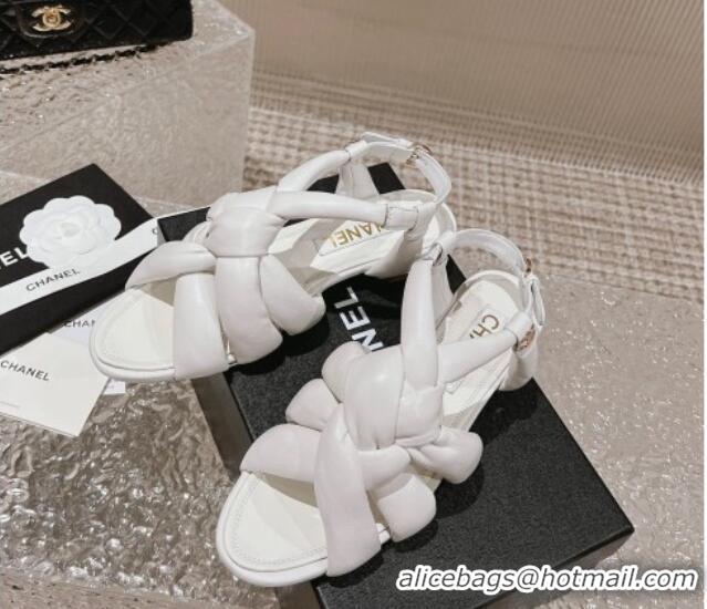 Discount Chanel Braided Lambskin Flat Sandals G45011 White