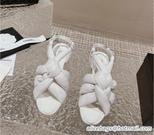 Discount Chanel Braided Lambskin Flat Sandals G45011 White