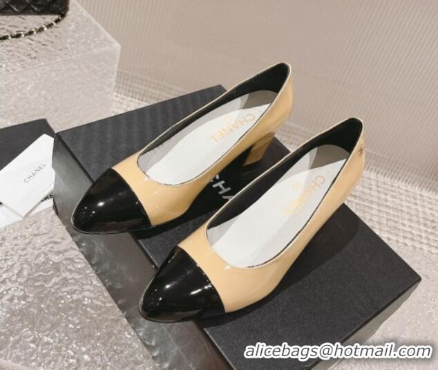 Luxury Cheap Chanel Patent Calfskin Pumps 6.5cm in Patent Leather G45053 Beige