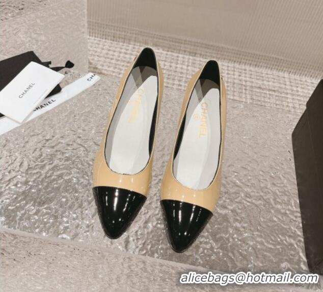 Luxury Cheap Chanel Patent Calfskin Pumps 6.5cm in Patent Leather G45053 Beige