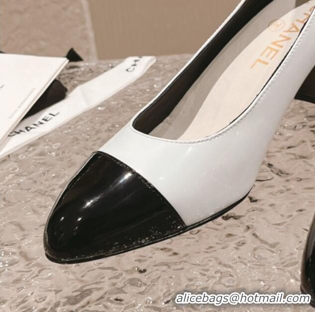 Luxury Chanel Patent Calfskin Pumps 6.5cm in Patent Leather G45053 White