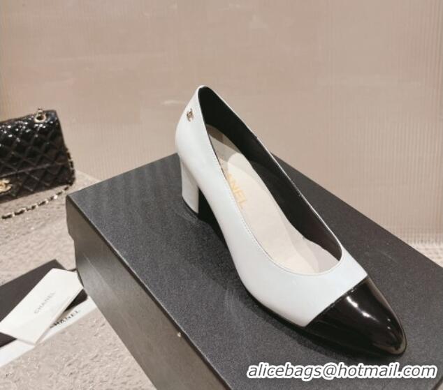 Luxury Chanel Patent Calfskin Pumps 6.5cm in Patent Leather G45053 White