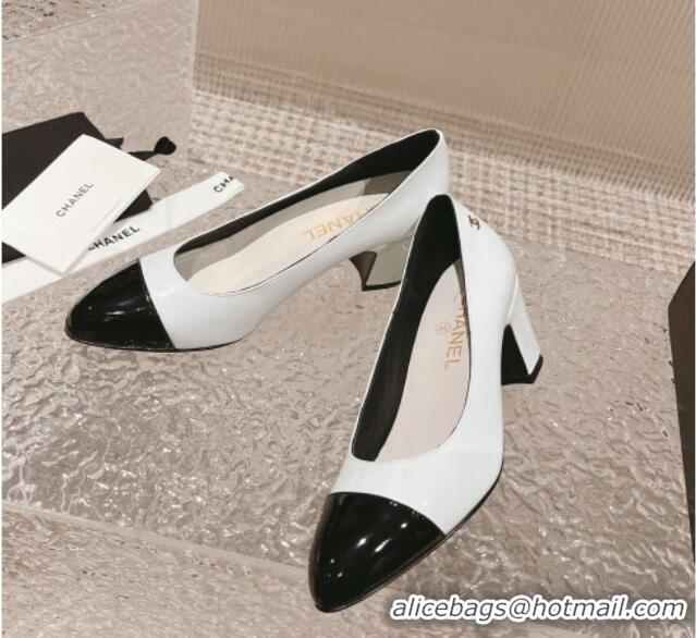 Luxury Chanel Patent Calfskin Pumps 6.5cm in Patent Leather G45053 White