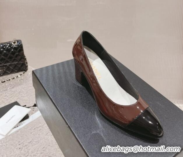 Good Quality Chanel Patent Calfskin Pumps 6.5cm in Patent Leather G45053 Brown