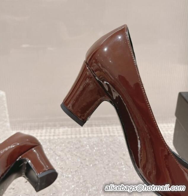 Good Quality Chanel Patent Calfskin Pumps 6.5cm in Patent Leather G45053 Brown