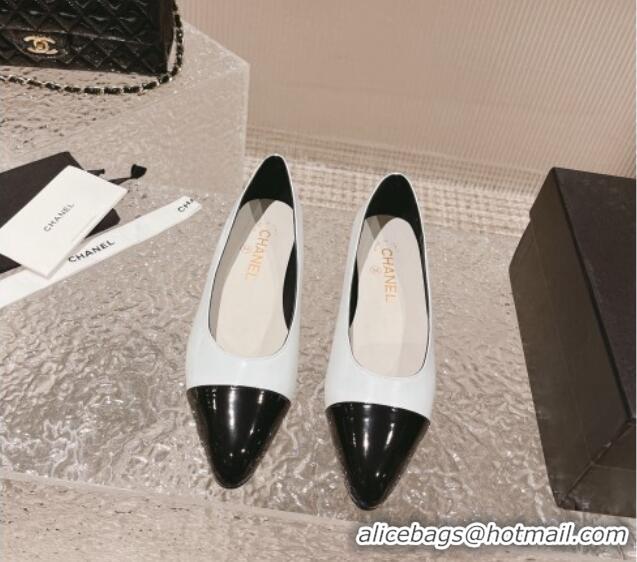 Popular Style Chanel Patent Calfskin Ballet Flat in Patent Leather G45054 White