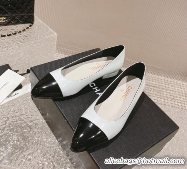 Popular Style Chanel Patent Calfskin Ballet Flat in Patent Leather G45054 White