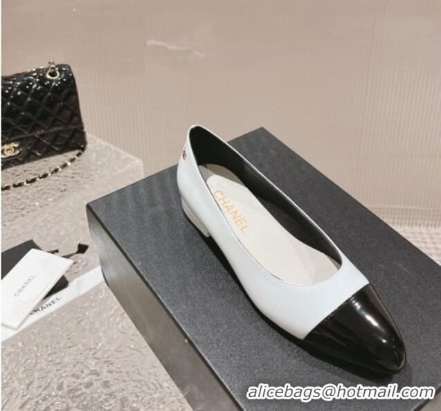 Popular Style Chanel Patent Calfskin Ballet Flat in Patent Leather G45054 White