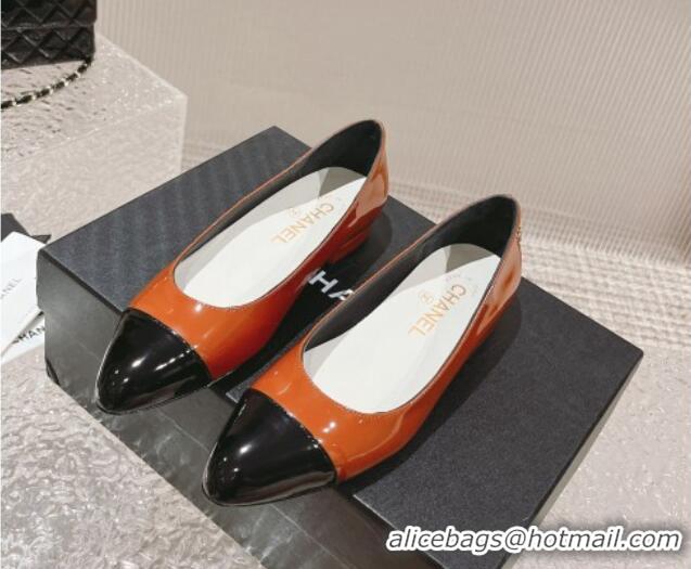 Shop Duplicate Chanel Patent Calfskin Ballet Flat in Patent Leather G45054 Orange