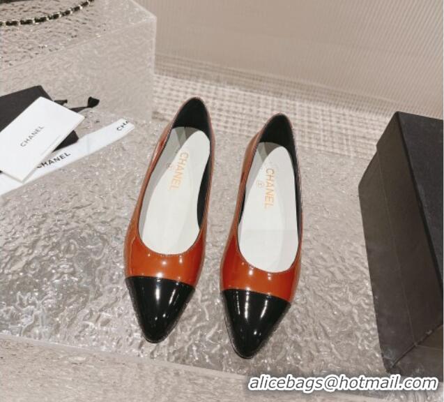 Shop Duplicate Chanel Patent Calfskin Ballet Flat in Patent Leather G45054 Orange