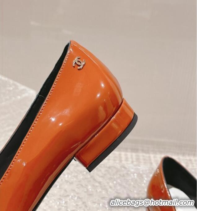 Shop Duplicate Chanel Patent Calfskin Ballet Flat in Patent Leather G45054 Orange