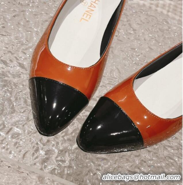 Shop Duplicate Chanel Patent Calfskin Ballet Flat in Patent Leather G45054 Orange